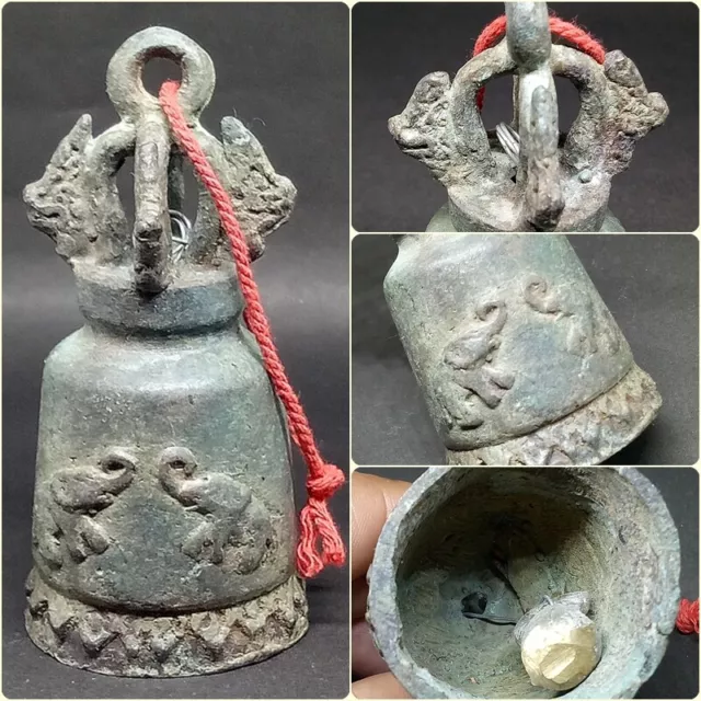 Bell Chime Decor Elephant Naga Dragon Temple Clapper Hang Thai Buddha Old Bronze