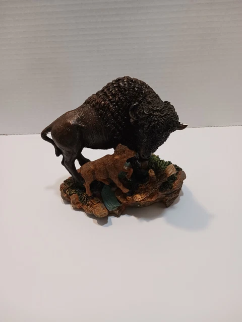Buffalo w/Baby Wildlife Sculpture As Is Horn Has Small Chip.