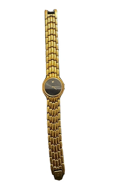 Movado Esperanza Swiss Quartz Black Dial Ladies Gold Slim 26mm Watch 0606069