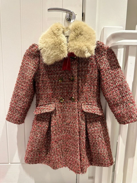 Girls Monsoon Tweed Coat with Faux Fur Collar winter/party Age 5-6