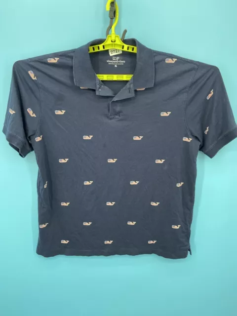 VINEYARD VINES POLO Shirt Extra Large Navy All Over Print WHale US Flag ...