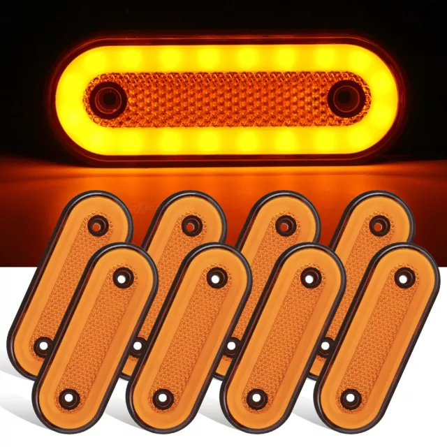 8x Side Marker Light Oval 20 LED Amber Indicator Lamp Orange Lorry Trailer Truck