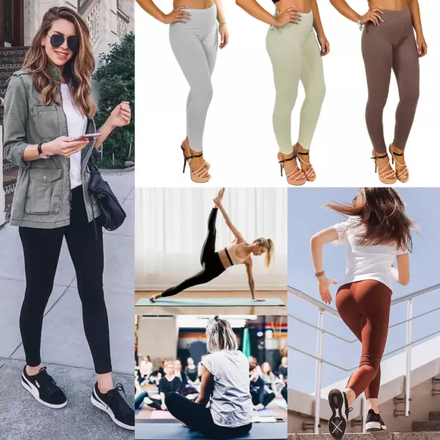 Womens High Waist Viscose Plain Full Length Leggings Stretchy Soft Elasticated