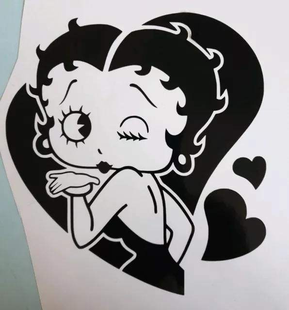 1x Betty Boop Heart Kiss Vinyl Sticker Decal Car Camper Van Bumper 6x6in Black