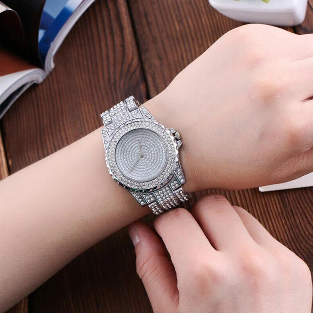 Orologio al quarzo donna ragazza bling argento diamante strass K0O0