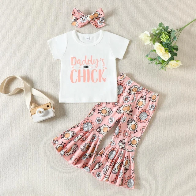 Toddler Baby Girl Clothes Birthday Outfit Floral Bell Headban Bottoms U4X2