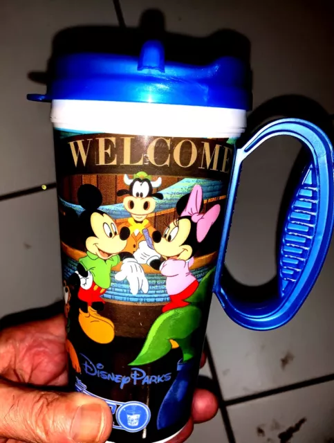 DISNEY PARKS" WELCOME" 16 oz Plastic Travel Mug W/ LID #01490LR 2