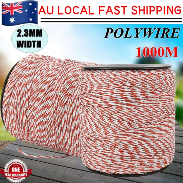 AU 1000M Roll Electric Fence Wire Tape Poly Stainless Steel Temporary Fencing