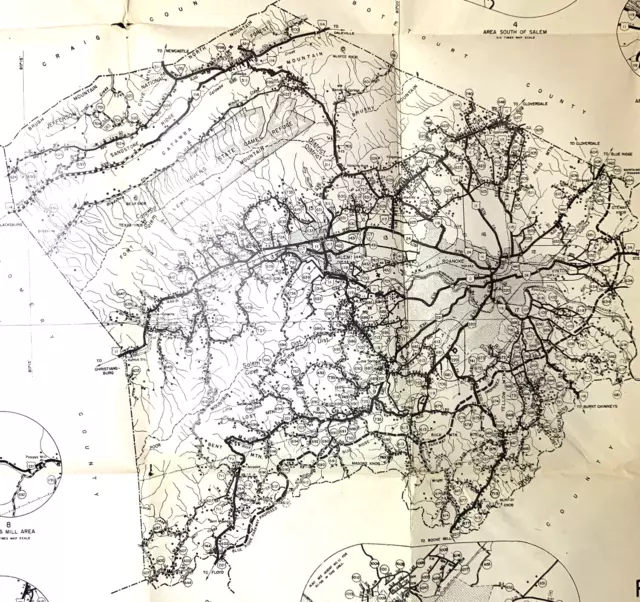 1944 Roanoke County VA Highway Roads Map Vintage Foldout