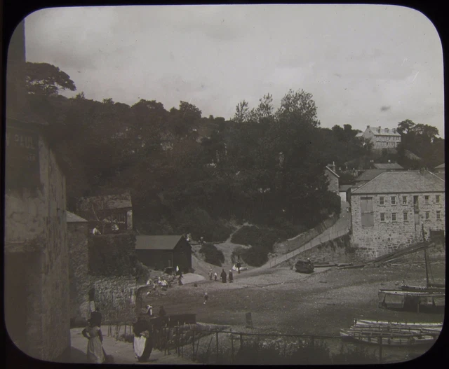 Glass Magic Lantern Slide NEWLYN CHAMPIONS SLIP C1900 OLD PHOTO CORNWALL