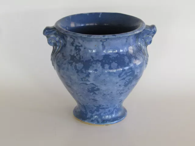 Vintage Blue Mottled, Splatter, Drip Pottery Jardiniere / Vase ~ Brush McCoy?