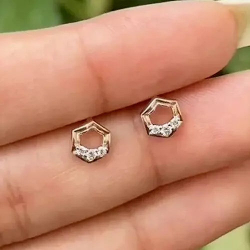 0.60Ct Round Cut Real Moissanite Women's Stud Earrings 14K Yellow Gold Plated