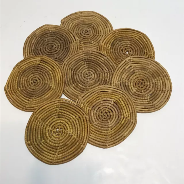 8 Wicker Rattan Raffia Bamboo Woven Coasters 4” Round Set Mini Trivets