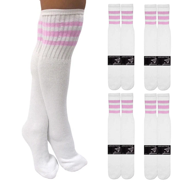4 Paires Hauteur Genou Tube Chaussettes 3 Rayure Old School 24 Foot Sport 10-15