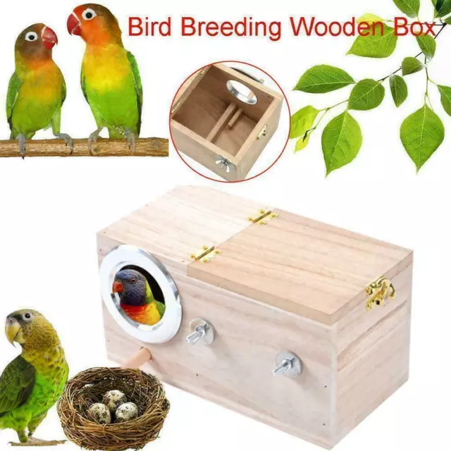 Caja de cría de aves pequeñas de madera para anidación periquito casa B4I1 L9R3 loros Fo C6G9 2