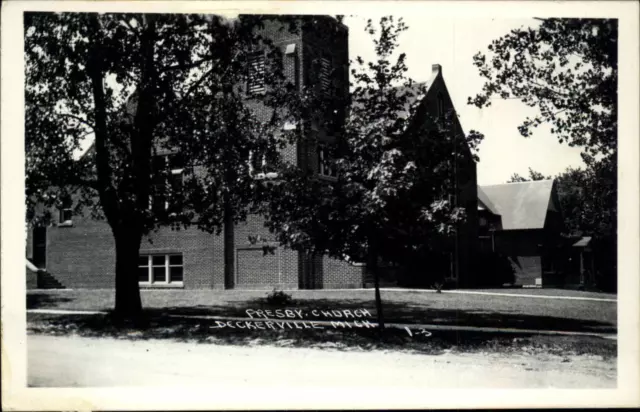 RPPC Deckerville Michigan Presbyterian Church 1930-50s real photo postcard
