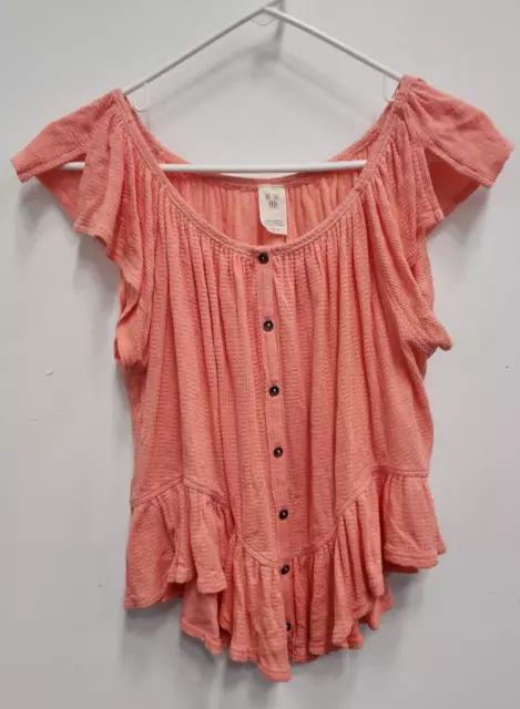 Free People We The Free Womens Mint Julep Top Small Coral Cropped Ruffle Peasant