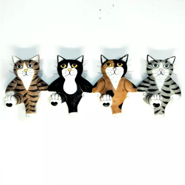carved cat hat coat rack 4 can-can chorus line leg peg hooks 24" wall hang wood