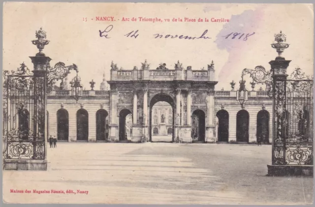 NANCY 54 Arc de Triomphe Place de la Carrière CPA écrite par Adolphe 14 Nov 1918