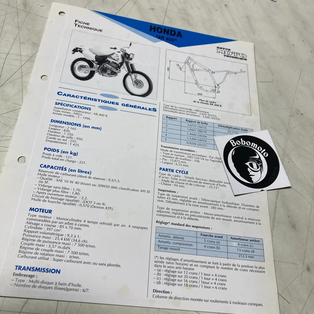 Honda XR400 NE03 T 1996 XR 400 Scheda Tecnica Motocicletta Sospensione