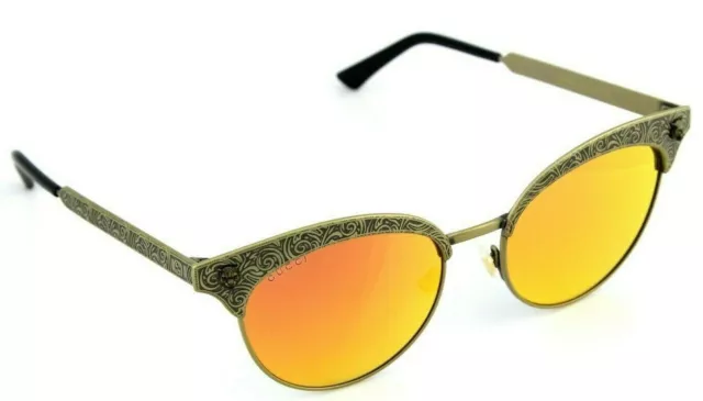 RARE NEW Genuine GUCCI Bronze Orange Gold Mirror Cat Eye Sunglasses GG0220S 001