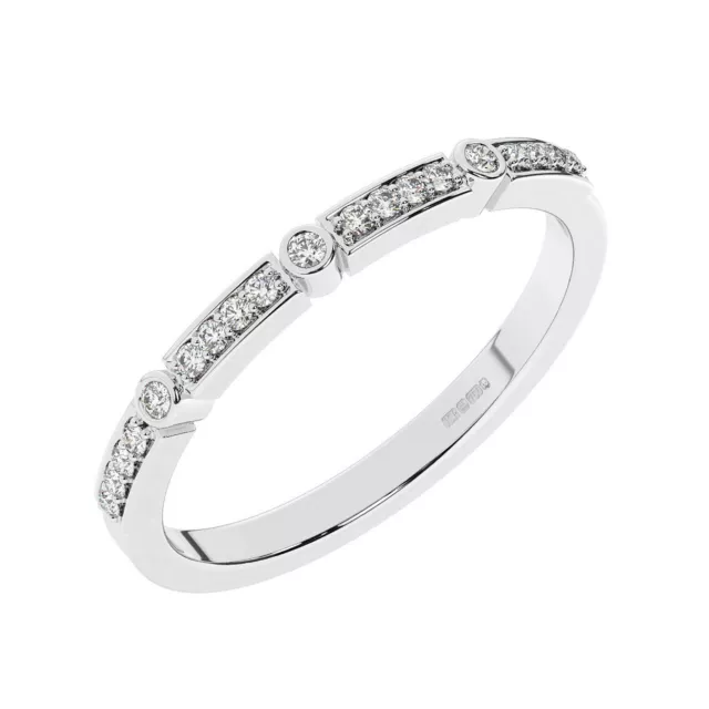 18K White Gold,  2 MM Pave Set 100% Natural Round Cut Diamond Half Eternity Ring