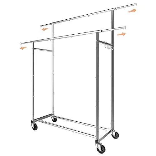 Simple Trending Double Rod Clothing Garment Rack, Rolling Clothes Organizer o...