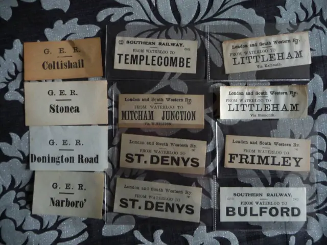 12 Vintage Luggage Labels: G.E.R, L & S.W, Southern Railway - 10 Destinations!