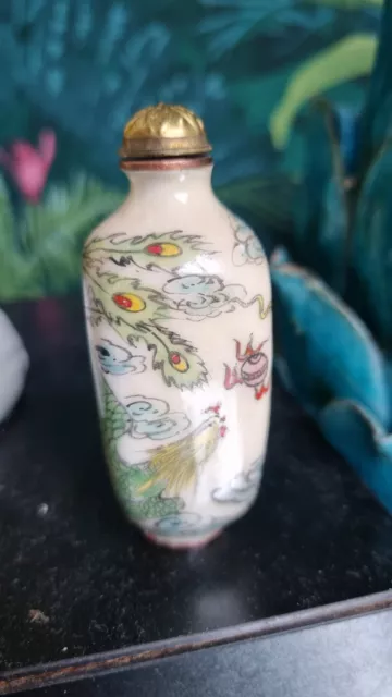 Old Signed Chinese Snuff Perfume Double Sided Bottle Hand Painted Milk Glass 2