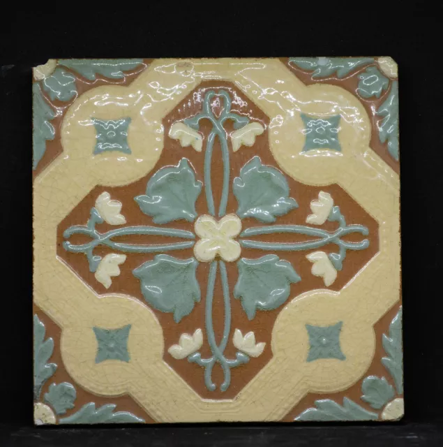 1x Antique Salvage Original Victorian Decorative Square Tile 6" (152mm)