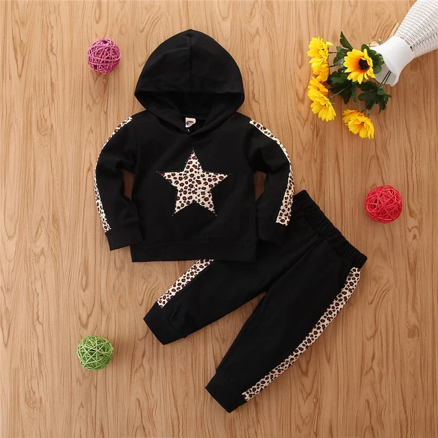 Set top con cappuccio leopardato pantaloni abiti neonato bambino bambine bambine abiti tuta