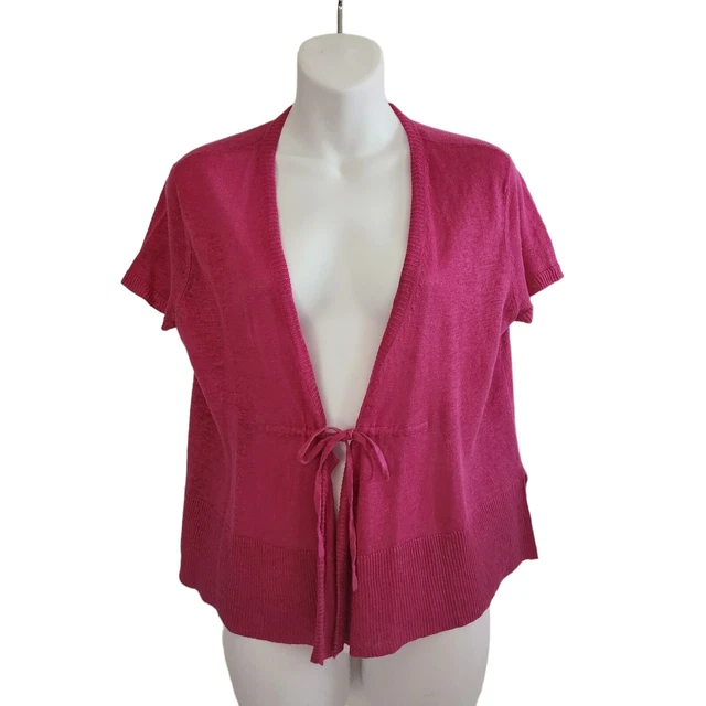 Eileen Fisher NWT Women's Cardigan Size S Fuschia Linen Cap Sleeves MSRP $118 Eileen Fisher NWT Women's Cardigan Size S Fuschia Linen Cap Sleeves MSRP $118