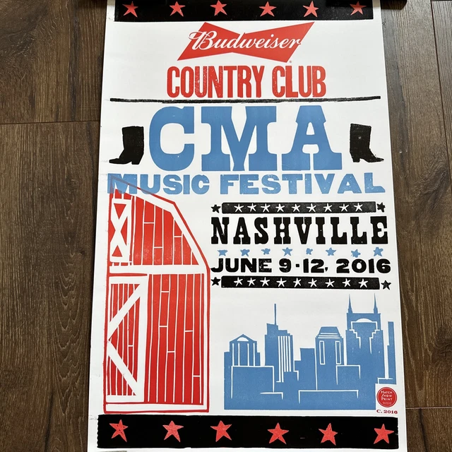 2016 CMA Fest Official Hatch Show Print Poster Nashville TN NEW 23x14" Budweiser