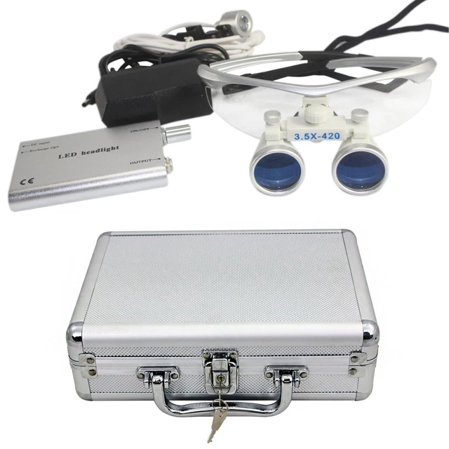 3.5X PORTABLE DENTAL Binocular Loupes Light Weight Medical Led Head