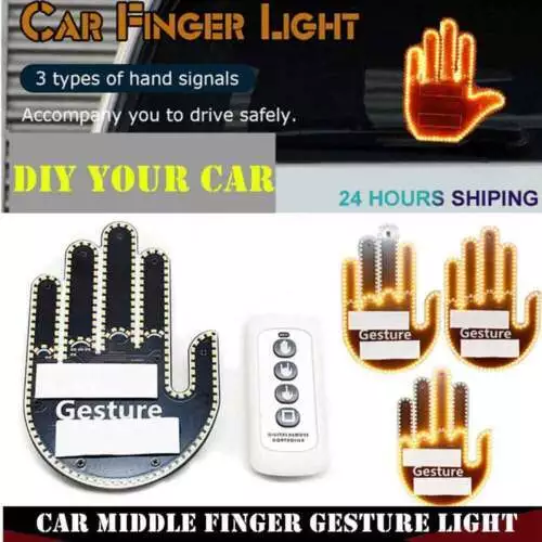 Car Accessories, Finger Gesture Light with Remote, Finger Light LED Car Back Window Sign Hand Funny Truck Accessories, Car Road Rage Signs Gifts for