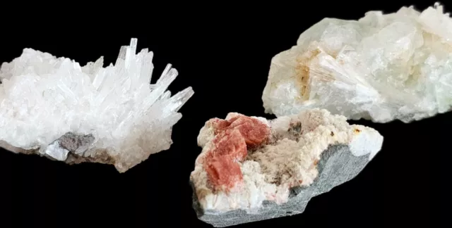 3 Small Minerals: Apophyllite Scolecite Heulandite Geode Crystals Cluster