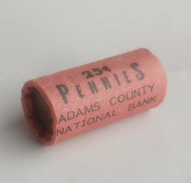 Old 25¢ Wheat Cent Roll Adams County National Bank 1913 D/1914 Ends NICE Lincoln