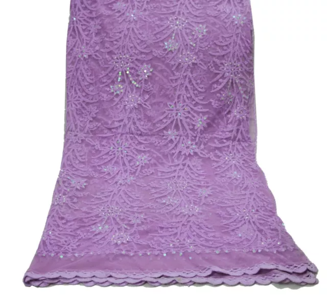 Vintage schwere lila Dupatta Netz lange Stola handbestickte Chikankari-Schals