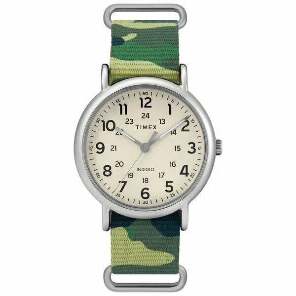 Timex Wristwatch Analog Weekender 40mm Green Camo Nylon Slip-Thru Strap Watch