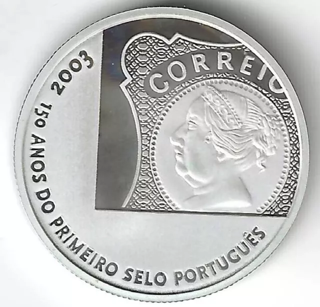 Portugal, 5 Euro, 2003, Erste Briefmarke Portugals, Silber