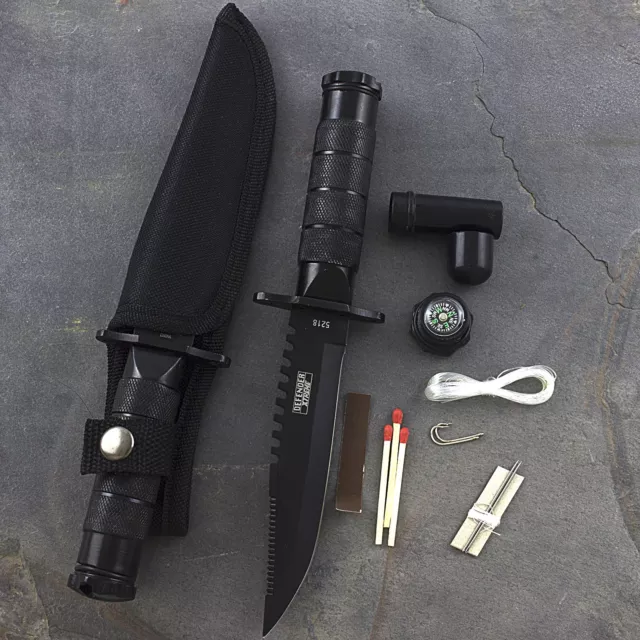 8.5" SURVIVAL TACTICAL HUNTING KNIFE w/ KIT SHEATH Compass Bowie Fixed Blade