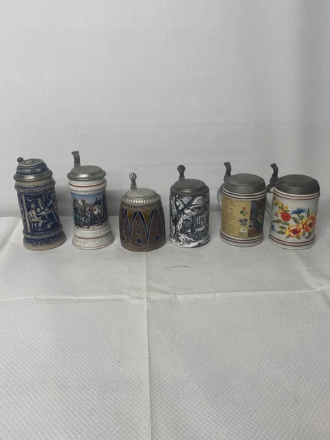 Lot De 6 Chopes à Bière En Céramique 0,5L - Look Vintage Beige/Marron Avec Relief Et Plaque Personnalisable - 11
