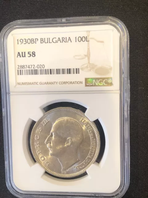 Bulgaria 100 Leva 1930 NGC AU58 Boris III Silver Coin