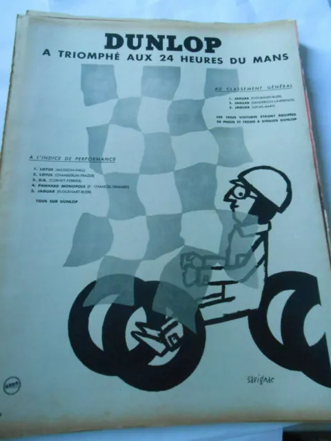 Publicité advertising 1957  Dunlop a triomphé aux 24 heures du Mans SAVIGNAC