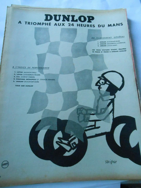 Publicité advertising 1957  Dunlop a triomphé aux 24 heures du Mans SAVIGNAC