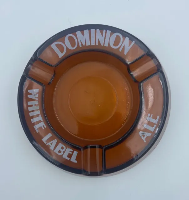 DOMINION WHITE LABEL ALE BEER ASHTRAY AMBER GLASS VINTAGE 1930s To 1950s MINT