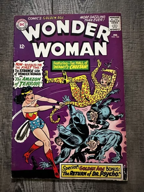 Wonder Woman #160 Nice 1st Silver Age App. Cheetah Vintage DC Comic 1966 VG-FN