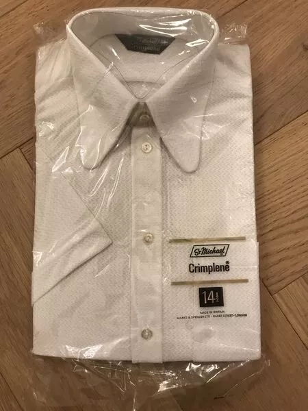 Mens Vintage St Michaels Crimplene white short sleeve shirt 14 1/2 collar