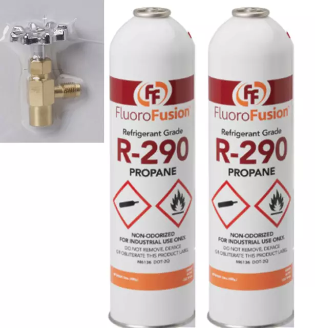 R–290, (2) Large 14 oz Cans, FluoroFusion, Refrigerant Grade Propane, PV14 Taper
