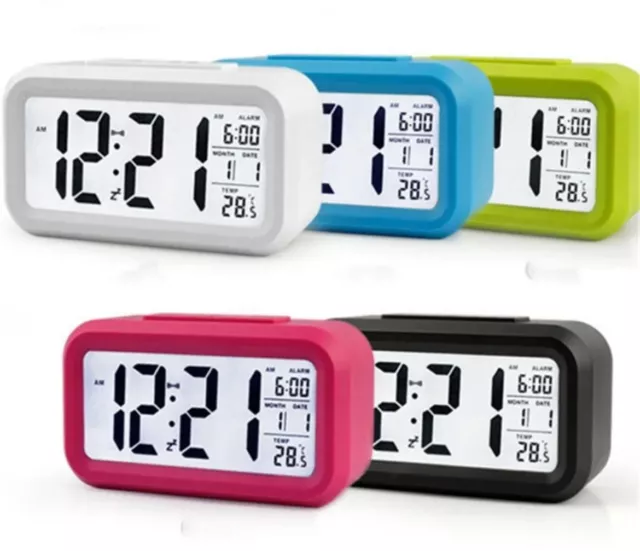 Orologio digitale legno sveglia led display temperatura data rettangolare
